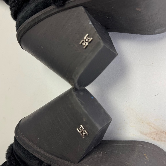 Sam Edelman womens 6.5 mid calf heeled suede, faux fur trim black boots - Picture 4 of 8